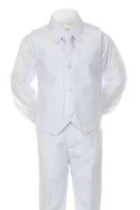 Baby Kid Boy Wedding Teal Gray Khaki Taupe Formal Vest 4pc Suit White S-20 - Picture 1 of 11