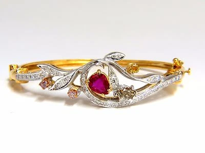 GIA Certified No Heat Natural Ruby Fancy color diamonds bangle bracelet+ - Image 1 of 4