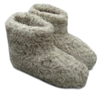 HANDARBEIT Hüttenschuhe, Hausschuhe, Stiefel aus reiner Schafwolle, Schurwolle, Leder Sohle