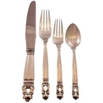 Juego de cubiertos de cena de plata esterlina Acorn by Georg Jensen para 8 servicios 32 piezas Foto 1 de 4