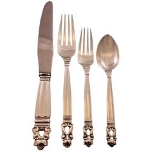 Juego de cubiertos de cena de plata esterlina Acorn by Georg Jensen para 8 servicios 32 piezas Foto 1 de 4