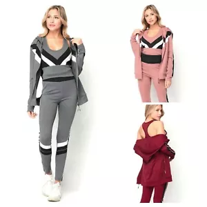 3 Piece 3 Color Set Leggings Crop Top & Zip Up Hooded Jacket Size S/M Size(2-8) - Picture 1 of 6