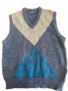 Wollpullover Weste Vintage Argyle Opa Papa blau Medium Cobain Preppy Academia - Bild 1 von 5