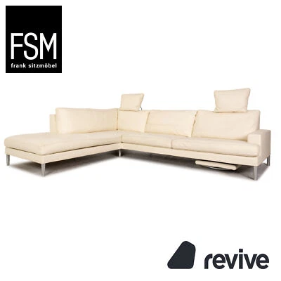 FSM Clarus Leder Ecksofa Creme Sofa Couch Funktion Recamiere links - Bild 1 von 4