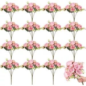 Crowye 16 Bundles Pink Fake Flowers Artificial Peonies Realistic Faux Flowers... - Picture 1 of 6