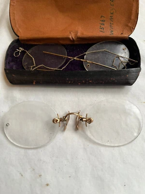 Anteojos antiguos victorianos de oro macizo de 10 quilates Pince Nez con estuche y seguridad Foto 1 de 4