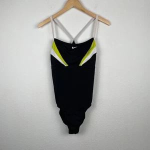 Nike Bathing Suit Women's Size 14 One Piece Racerback Racing Swim Black Green - Picture 1 of 6