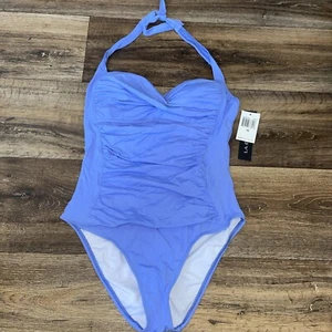 LA BLANCA Women Cross Back One Piece Swimsuit Color Aquamarine Pool Size 10 $119 - Picture 1 of 8