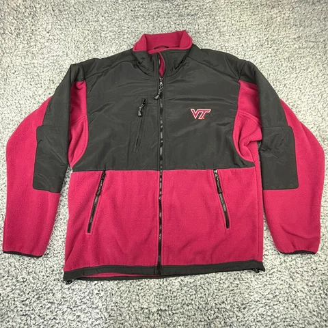 Virginia Tech Hokies Jacket Mens 2XL XXL Full Zip Fleece Maroon Black Cover