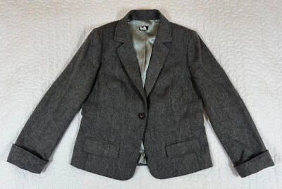 Blazer feminino vintage J Crew 12 cinza espinha de peixe mistura de lã punhos flip clássico - Imagem 1 de 4
