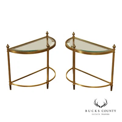 Hollywood Regency Pair of Glass Top Demilune Side Tables - Image 1 of 4