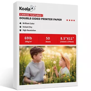 Koala 69lb Photo Paper 8.5x11 Double Sided Canvas Textured Cardstock Paper Print - Picture 1 of 9