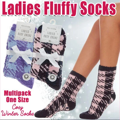 Damas Calcetines de cama esponjosos Shepherd's Check Invierno Salón Calcetines térmicos Talla UK 4-8 Foto 1 de 2