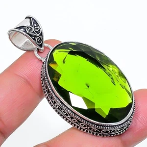 Green Peridot Gemstone Handmade 925 Sterling Silver Jewelry Oval Cut Pendant - Picture 1 of 6