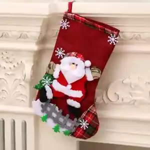 Linen Santa Christmas Sock Christmas Ornaments Christmas Gift Bag Gift STOCKING - Picture 1 of 2