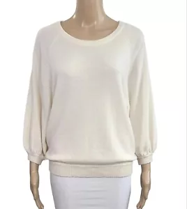 UNSUBSCRIBED Ivory 100% Cashmere Scoop Neck 3/4 Puff Sleeve Sweater M $250 - Picture 1 of 5