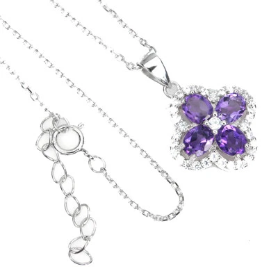 925 Argento Sterling Collana Ovale Ametista Viola 5x4mm Cz Gemma Gioielli 17 - Immagine 1 di 4