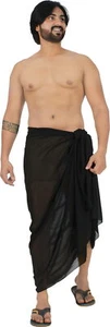 LA LEELA Men's Casual Vacation Sarong Pareo Wrap One Size Black Solid - Picture 1 of 3