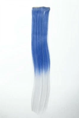 Breite Extension 2 Clips Strähne Haarverlängerung glatt Ombre 45cm Blau Weiß - Bild 1 von 3