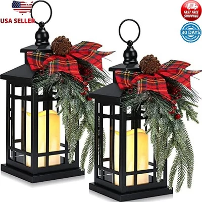 2 Piezas Linternas de Navidad LED Vintage Funciona con Pilas Interior Exterior Decoración Nuevas Foto 1 de 4