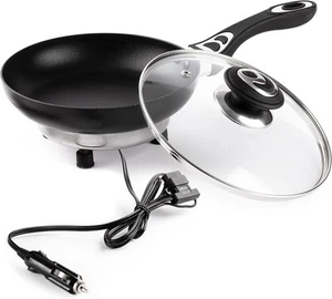 12V Frying Pan with Glass Lid Portable Non-Stick 7.5-inch For Camping, Picnic - Picture 1 of 7