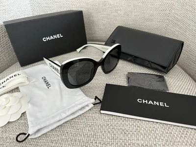 NUEVO EN CAJA 100 % AUTÉNTICAS Gafas de sol Chanel clásicas cuadradas blancas y negras 71414A S1693 3N Foto 1 de 4