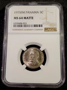 1975 FM Panama 5 Centesimos Coin Carlos Finlay Copper Nickel NGC MS 64 Matte - Picture 1 of 4