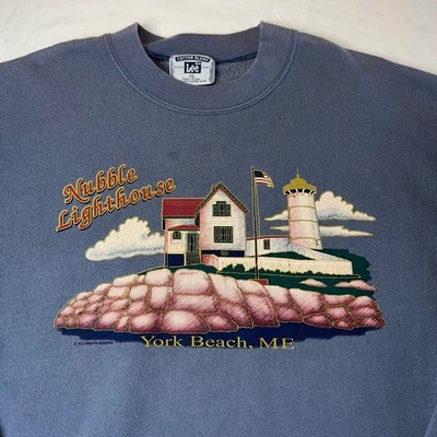 Moletom Vintage Anos 90 Maine York Beach Nubble Light - LEE - GG - Fabricado nos EUA - Imagem 1 de 4