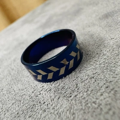 Ring Stainless Steel Blue Pattern Chevron Size 52 Womens Mens Jewellery Gift - Image 1 of 4