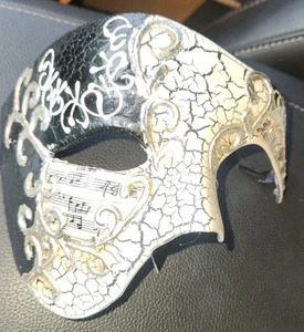 Black and Silver Musical Notes Half Face Phantom of the Opera Masquerade Party - Picture 1 of 6