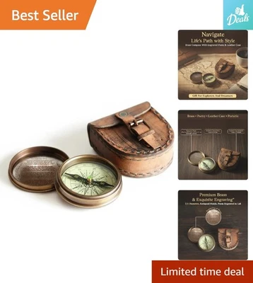 Brújula poema de latón apreciado con estuche de cuero - Grabado Robert Frost Foto 1 de 4