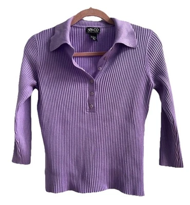 Suéter de gola macia lilás com nervuras Y2K vintage NY & Co tamanho pequeno ajustado - Imagem 1 de 4