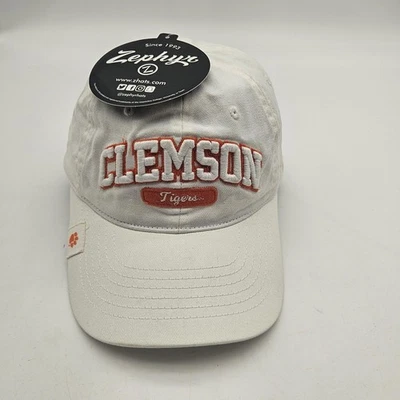 Clemson Tigers Hat Cap Strap Back Womens White Orange NCAA Football Embroidered - Image 1 of 4