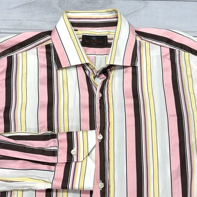 ETRO Dress Shirt Mens 42 Pink Yellow Striped Colorful Bright Italy Button Down - Image 1 of 4