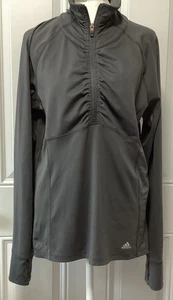 Pullover grande Adidas Climalite gris para mujer 1/2 cremallera manga larga agujero para el pulgar - Imagen 1 de 15