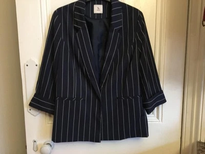 Navy and white striped jacket, fully lined Size 14 By TU - Image 1 of 4