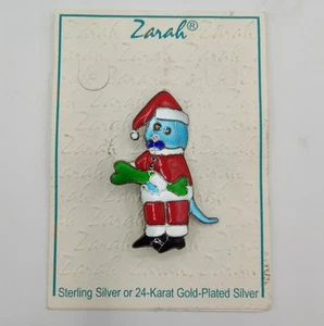 Zarah Sterling Silber & Emaille Weihnachtsmann Hund Brosche Anstecknadel Judith Geiger - Bild 1 von 6