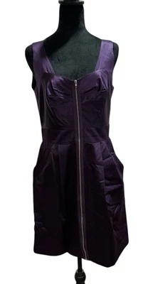 Vestido Vintage Y2K Pasametes Púrpura Seda Satén Frontal Cremallera con Bolsillos Talla 8 Foto 1 de 4