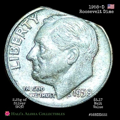 1958 D Roosevelt SILVER Dime US Mint Strike Error Coin Straight Clipped Planchet - Image 1 of 2