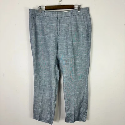 Banana Republic Avery 12P Blue Plaid Linen Blend Pants Career Quiet Luxury - Image 1 of 4
