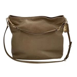 Coach Madison Hobo Shoulder Bag Taupe Pebbled Leather Double Compartment 27858 - Picture 1 of 24