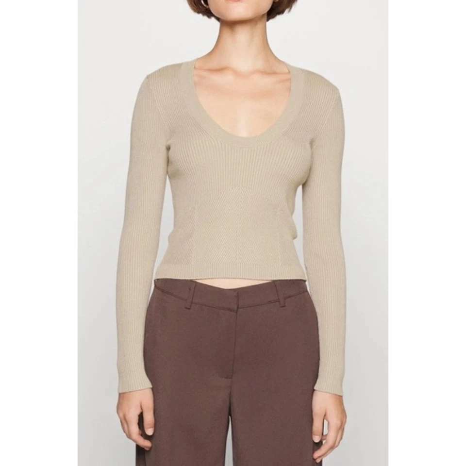 Suéter Abercrombie & Fitch de malha com nervuras ajustado gola redonda manga longa ajustado - Imagem 1 de 4