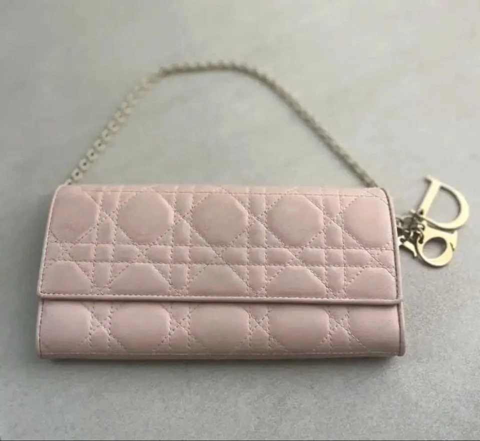 Dior Lady Dior Chain Wallet Pink Leather Crossbody Used Excellent Condition - Image 1 of 4