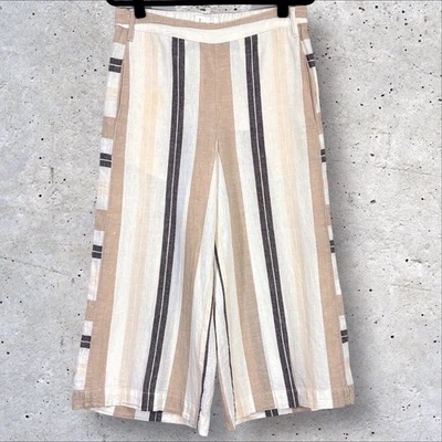 Pantalones cortos Anthropologie de pierna ancha mezcla de lino para mujer a rayas medianas neutras Foto 1 de 4
