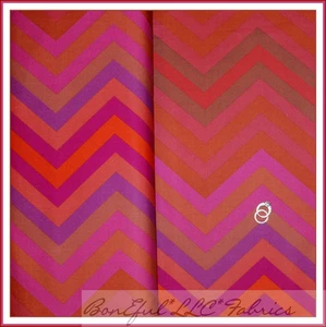 BonEful Fabric FQ Cotton VTG Red Pink Brown Purple Holiday Stripe Hippie Zig Zag - Picture 1 of 15