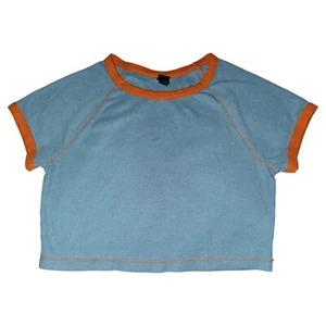 Girls Wild Fable, Light Blue & Orange Cropped Waffle T-Shirt / Crop Top, XL - Picture 1 of 6