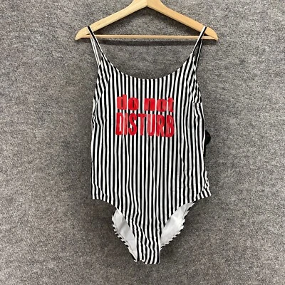 New No Boundaries Swimsuit Women L Large Black Striped Lined Push Up One Piece - Image 1 of 4