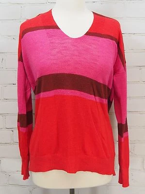 Suéter Banana Republic Tejido Top Cuello en V Rayas Manga Larga Lino Rosa/Rojo Claro Foto 1 de 4