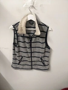 Nautica Vest Womens Size L Grey Gray Polyester Sherpa Fleece Full Zip Fur Neck - Picture 1 of 9