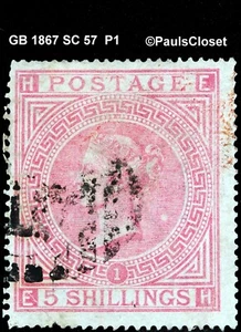 GB 1867 SC 57 QUEEN VICTORIA 5/- PLATE 1 ROSE USED WM 26 FINE - Picture 1 of 2